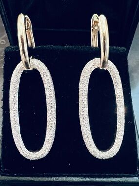 14K Gold 1.22ctw Pave Diamond Double Link Drop Earrings
